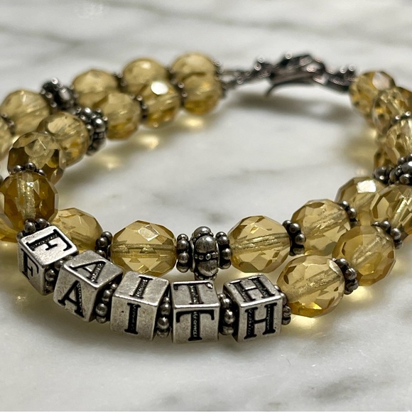 FAITH Silver & Multifaceted Yellow Topaz Double Strand Bracelet - Picture 7 of 7